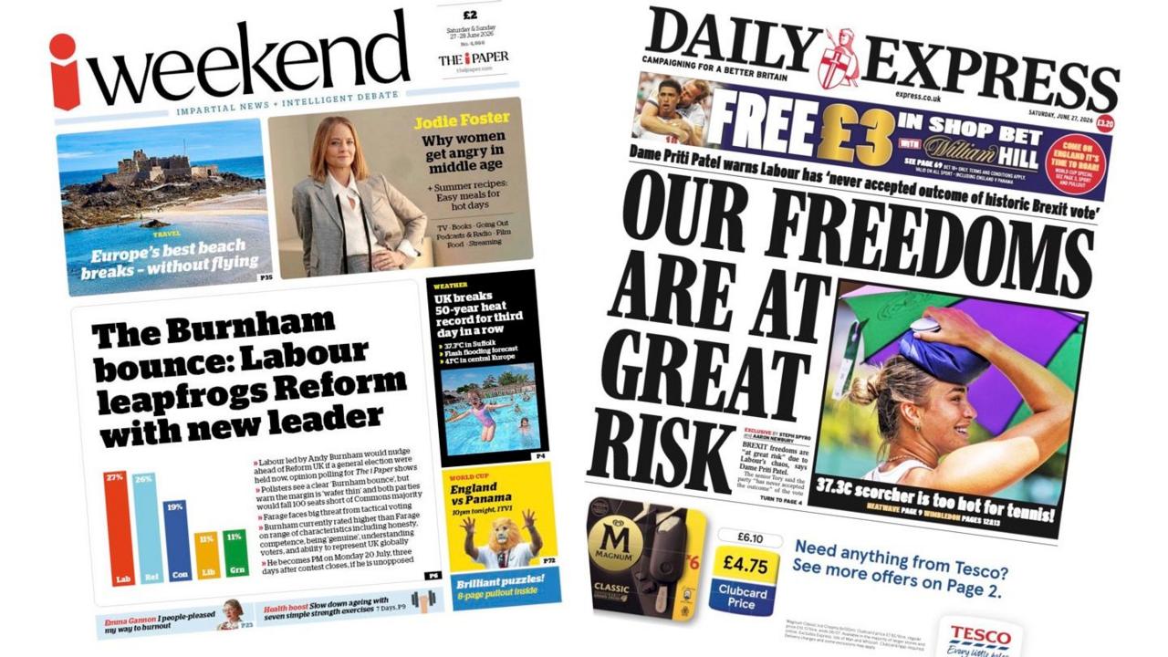 'Burnham election call' and 'Too hot for tennis'